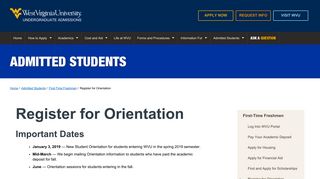 Register for Orientation - Undergraduate Admissions at WVU