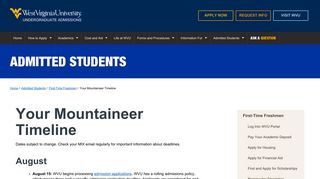 Timeline for First-Time Freshmen Admitted Students - WVU Admissions