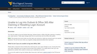 Article - Unable to Log into Outlook ... - Use TeamDynamix