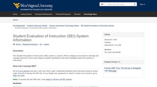 Student Evaluation of Instruction (SEI) - Use TeamDynamix
