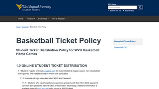Basketball Ticket Policy | Student Tickets | West Virginia University
