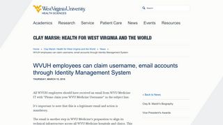 WVUH employees can claim username, email accounts through ...