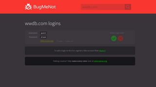 wwdb.com logins - BugMeNot