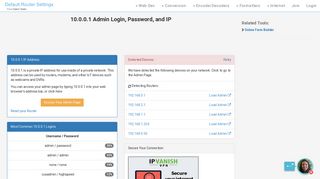 10.0.0.1 Admin Login, Password, and IP - Clean CSS