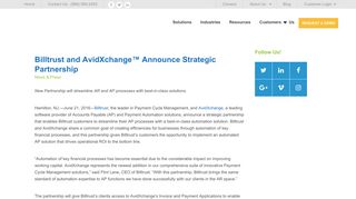 Billtrust and AvidXchange™ Announce Strategic Partnership | Billtrust