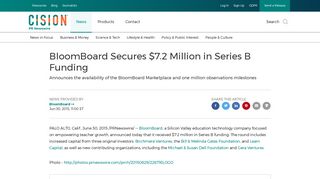 BloomBoard Secures $7.2 Million in Series B Funding - PR Newswire