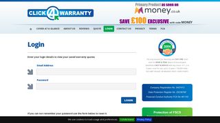 Login | Click4Warranty | Enter Username and Password