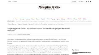 Property portal brickz.my to offer details on transacted properties ...