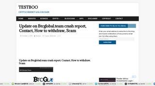 Update on Btcglobal.team crash report, Contact, How to withdraw, Scam