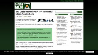 BTC Global Team Review: 14% weekly ROI bitcoin Ponzi scheme
