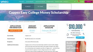 Cappex Easy College Money Scholarship Details - Apply Now | Unigo