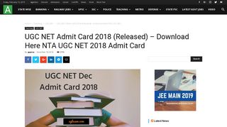 UGC NET Admit Card 2018 (Released) - Download Here NTA UGC ...