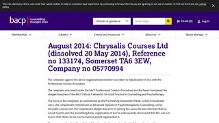 Professional conduct notice | Chrysalis Courses Ltd - BACP