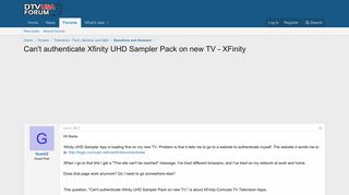 Can't authenticate Xfinity UHD Sampler Pack on new TV - XFinity ...