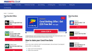 Coral Free Bets Offer - Bet £5 Get £20 Free Bet | Freebets.co.uk