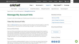Manage My Account Info | Manage Your Account | Cricket