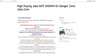 High Paying Overseas Jobs NOT SHOWN On Danger Zone Jobs.Com