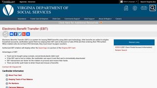 Electronic Benefit Transfer (EBT) - Virginia Department of Social ...