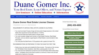 Duane Gomer Real Estate License Classes - Duane Gomer