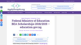 Federal Ministry of Education BEA Scholarships 2018/2019 ...