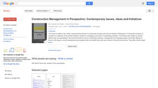 Construction Management in Perspective: Contemporary issues, ideas ... - Google Books Result