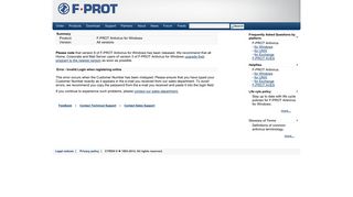 Error - Invalid Login when registering online - F-PROT Antivirus ...