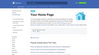 Your Home Page | Facebook Help Center | Facebook