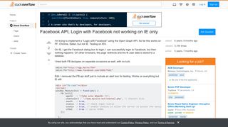 Facebook API, Login with Facebook not working on IE only - Stack ...