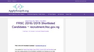 FRSC 2018/2019 Shortlisted Candidates - recruitment.frsc.gov.ng ...