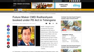 Future Maker CMD Radheshyam booked under PD ... - Times of India