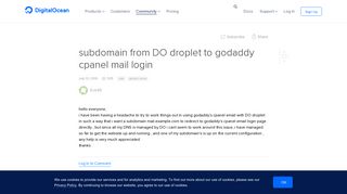 subdomain from DO droplet to godaddy cpanel mail login | DigitalOcean