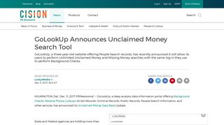 GoLookUp Announces Unclaimed Money Search Tool - PR Newswire