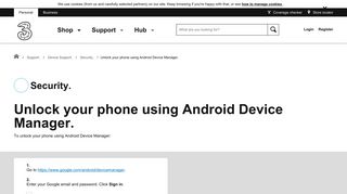 Security - Unlock your phone using Android Device Manager. - Three