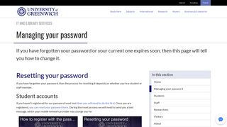 Managing your password - University of Greenwich
