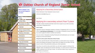 Applying for a Secondary School place - Oakley CE Junior School