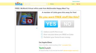 Free: McWorld Virtual mPet code from McDonalds Happy Meal Toy ...