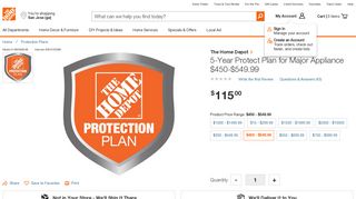 The Home Depot 5-Year Protect Plan for Major Appliance $450 ...