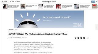 INVESTING IT; The Hollywood Stock Market: You Can't Lose - The ...