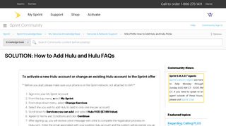 SOLUTION: How to Add Hulu and Hulu FAQs - Sprint Community