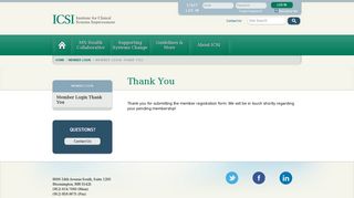 Member Login Thank You - Institute for Clinical Systems Improvement