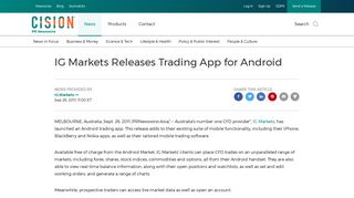 IG Markets Releases Trading App for Android - PR Newswire