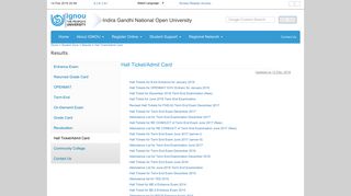 IGNOU Results - Hall Ticket/Admit Card