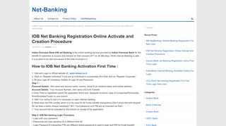IOB Net Banking Registration Online Activate and Creation Procedure