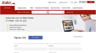 Italo Treno account: create your own one for free! - Italotreno.it