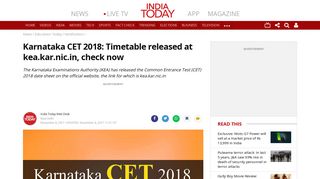 Karnataka CET 2018: Timetable released at kea.kar.nic.in, check now ...