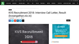 KVS Recruitment 2018: Interview Call Letter, Result (kvsangathan.nic.in)