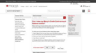 Can I view my Macy's Credit Card account balance online?