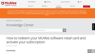 McAfee KB - How to redeem your McAfee software retail card and ...