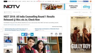 NEET 2018 All India Counselling Results Released @ Mcc.nic.in