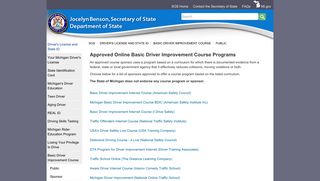 Approved Online Basic Driver Improvement Course ... - State of Michigan